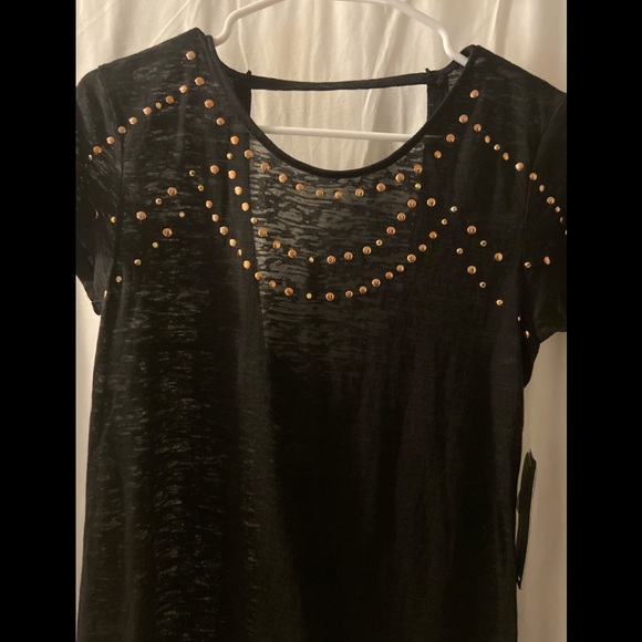 Rampage Top women's M medium wet seal Black burnout tee Studs Casual Evening - Picture 2 of 8